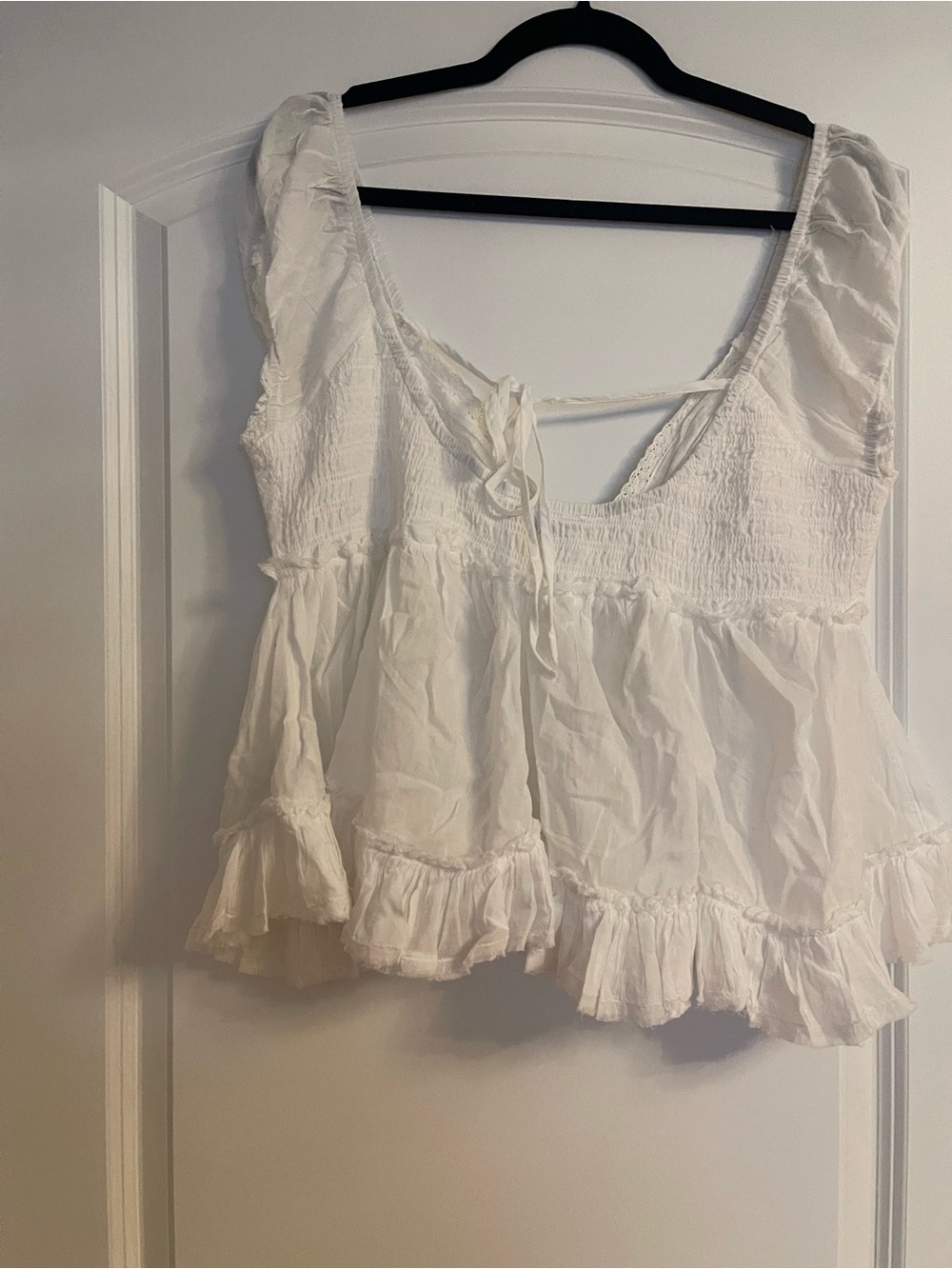 Urban Outfitters White Smocked Ruffle Peasant Blouse
